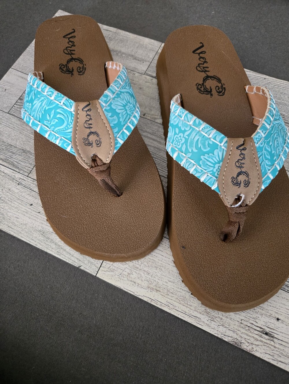 Very G Brown Sandals with Turquoise Floral Straps